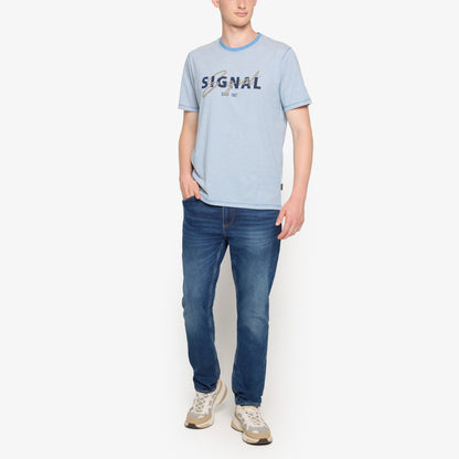 LukeSi Print Stripe Tee - Blue Slip Stream