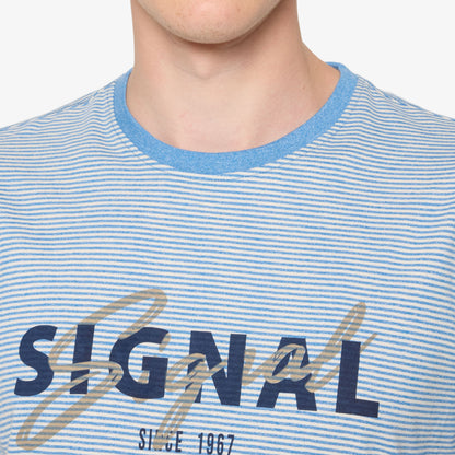 LukeSi Print Stripe Tee - Blue Slip Stream
